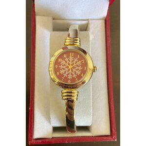 Vintage Collezio Christmas Holiday Watch Bangle Band Womens Gold Tone NOS